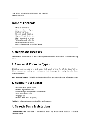 Cancer Mechanisms, Epidemiology, and Treatment