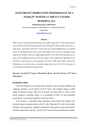 Electricity Production Performance Of A 70 Kwp Pv System