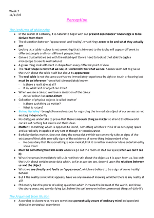 Week 7 - Perception The Problems of Philosophy