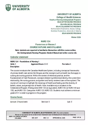 NURS 124 Wi26 Course Outline and Syllabus Approved