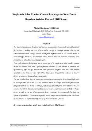 Single Axis Solar Tracker Control Prototype