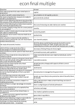 Core Principles of Economics: Final Review