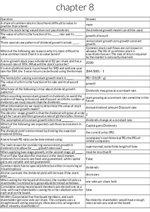 Valuation of Common Stock and Dividend Models