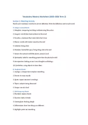 Vocabulary Mastery Worksheet (2025–2026 Term 2)