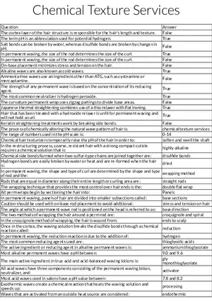 Chemical Texture Services Chapter 20 Table Review