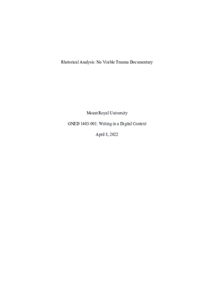Rhetorical Analysis: No Visible Trauma Documentary