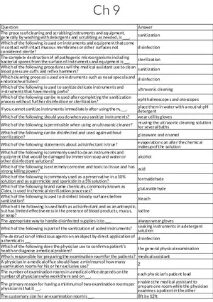 Chapter 9 - Infection Control and Instrument Processing
