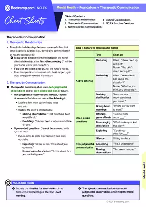 Therapeutic Communication Cheat Sheet