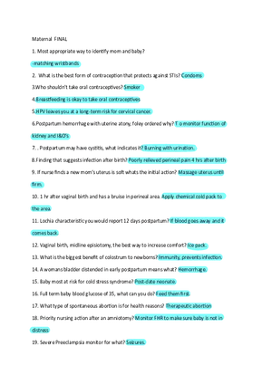 Maternal Final Answer Key