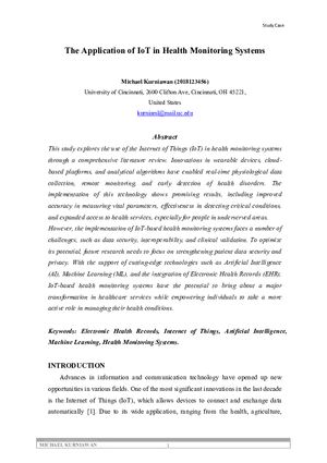 The Application of IoT in Health Monitoring Systems