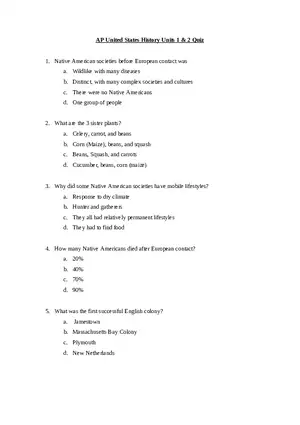 AP United States History Units 1 & 2 Quiz