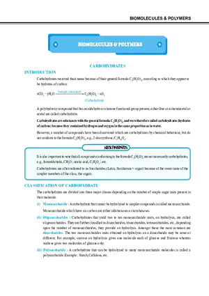 Biomolecules & Polymers Carbohydrates