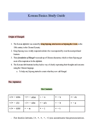 Korean Basics Study Guide