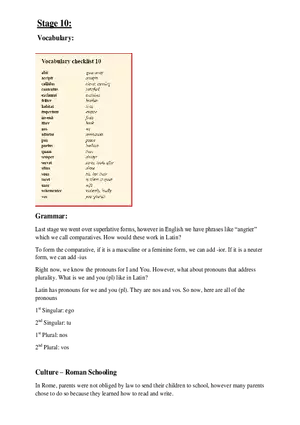 Latin Study Guide Stage 10