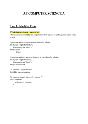 AP Computer Science A   Unit 1 Primitive Types