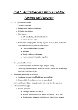 Unit 5 Agriculture and Rural Land-Use Patterns and Processes