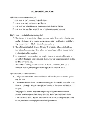 AP World History Unit 4 Quiz