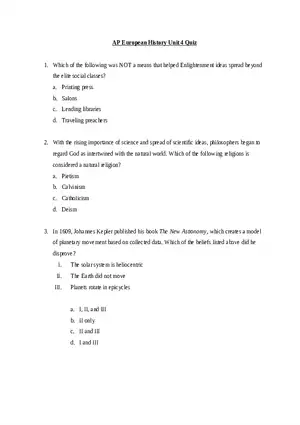 AP European History Unit 4 Quiz