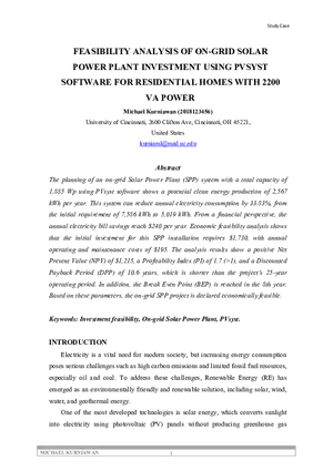 Feasibility Analysis Of On-grid Solar Power