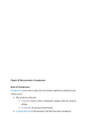 Chapter 20 Macroeconomics- Unemployment