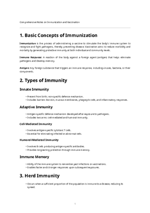 Comprehensive Notes on Immunization and Vaccination