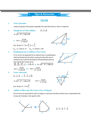 Tips and Formulas Vectors