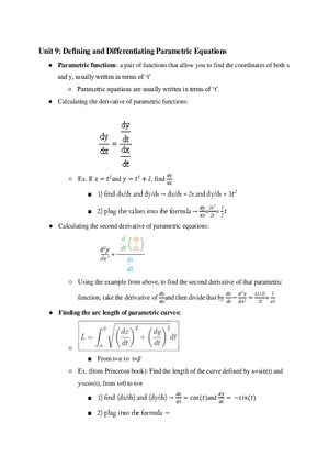 AP Calculus BC Unit 9 Defining and Differentiating Parametric Equations