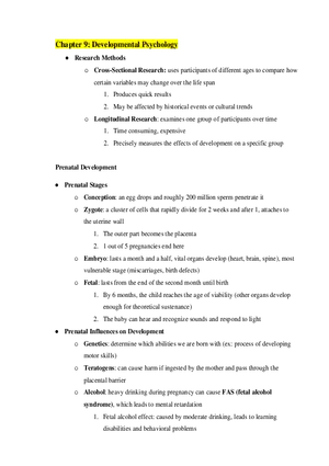 AP Psychology Chapter 9 Developmental Psychology