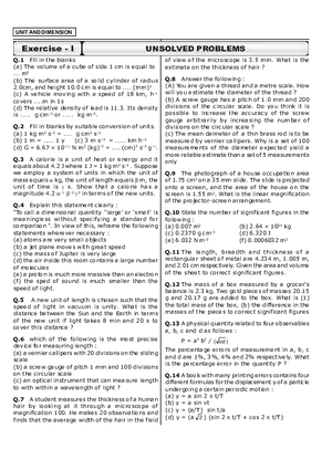 Unit and Dimension  Exercise