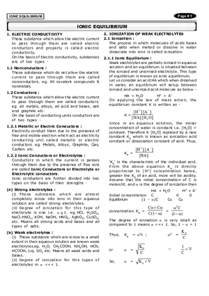 Ionic Equilibrium Notes