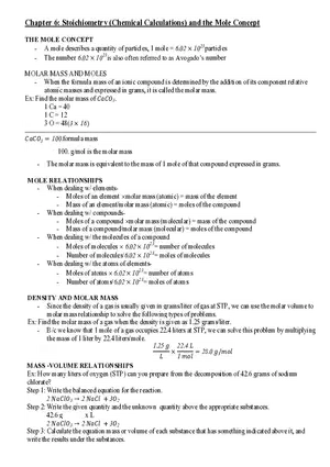 Chapter 6 Stoichiometry (Chemical Calculations) and the Mole Concept