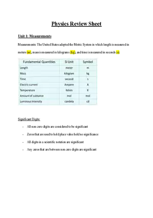 Physics Review Unit 1 Measurements