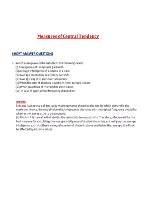 Measures of Central Tendency Short Answer