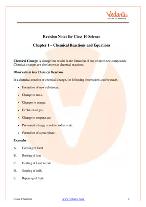 Chemical Reactions And Equations Class 10 Science Notes