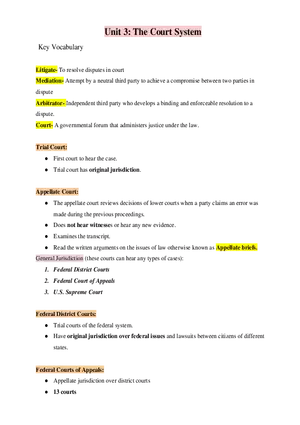 Business and American Law Unit 3 The Court System