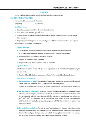 Biomolecules & Polymers Enzymes