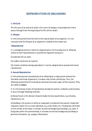 Reproduction in Organisms Notes