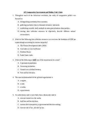 AP Comparative Government and Politics Unit 1 Quiz