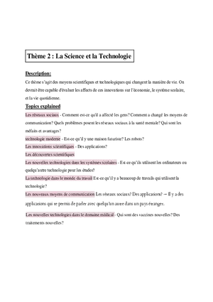 AP French Study Guide Thème 2  La Science et la Technologie