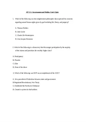AP U.S. Government and Politics Unit 1 Quiz
