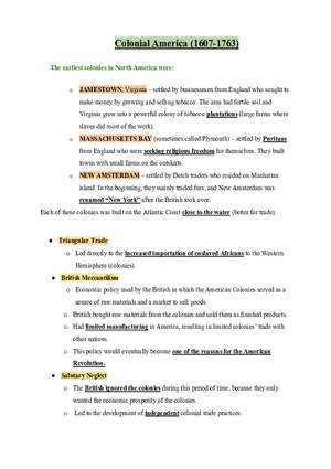 United States History Colonial America (1607-1763)