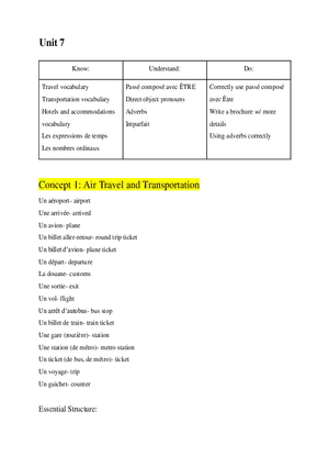 French 2 Study Guide Unit 7