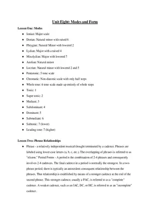 AP Music Theory Unit 8 Modes and Form