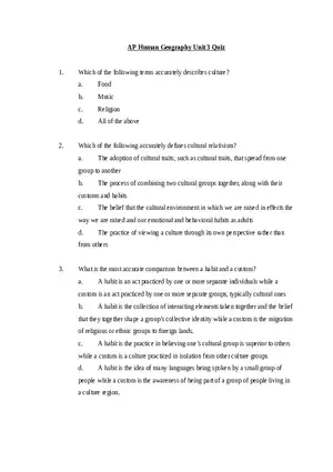 AP Human Geography Unit 3 Quiz