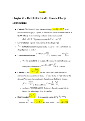 Chapter 21 - The Electric Field I Discrete Charge Distributions