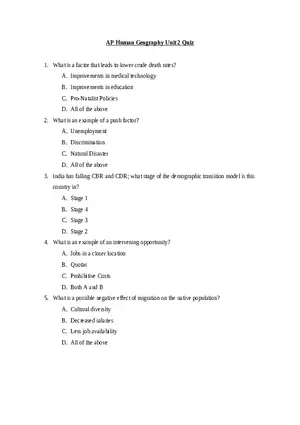 AP Human Geography Unit 2 Quiz