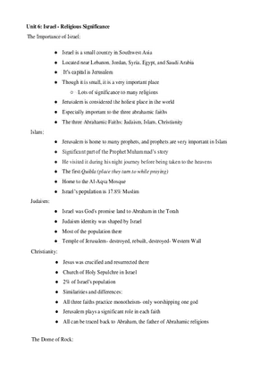 Global Cultures Unit 6 Israel - Religious Significance