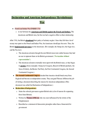 United States History Declaration and American Independence  Revolutionary War