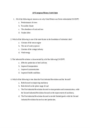AP European History Unit 6 Quiz