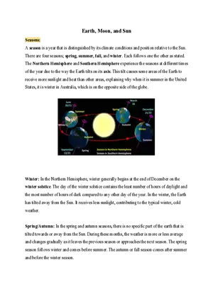 8th Grade Earth, Moon, and Sun